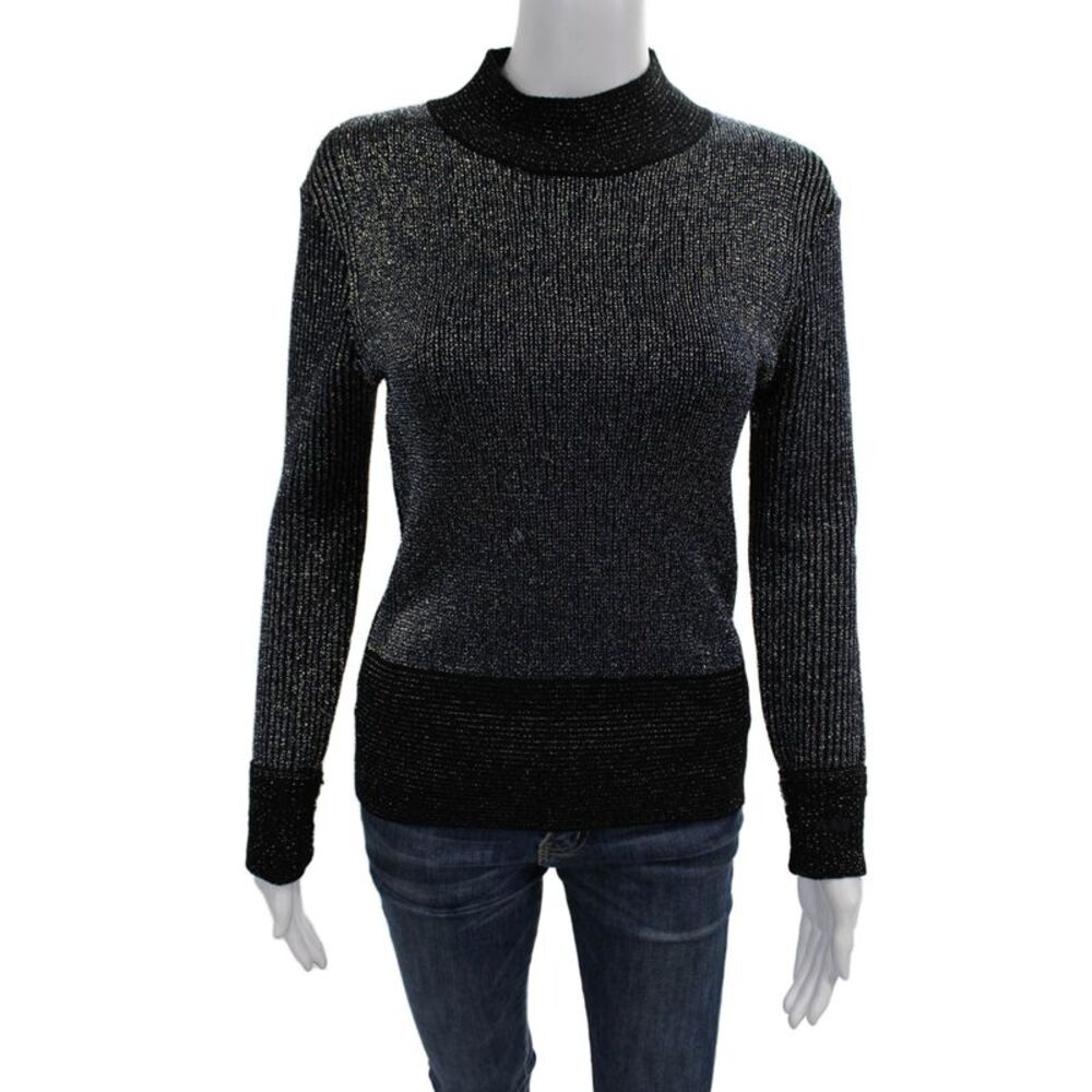 Victoria Victoria Beckham Women Pullover Black Striped Mock Neck Size S